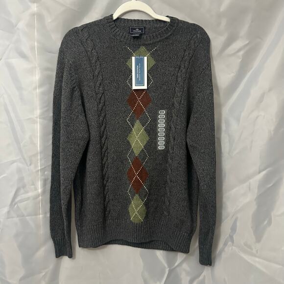 Dockers Men’s Sweater Medium Gray Argyle Cable Knit Crew Neck NWT - Picture 1 of 6